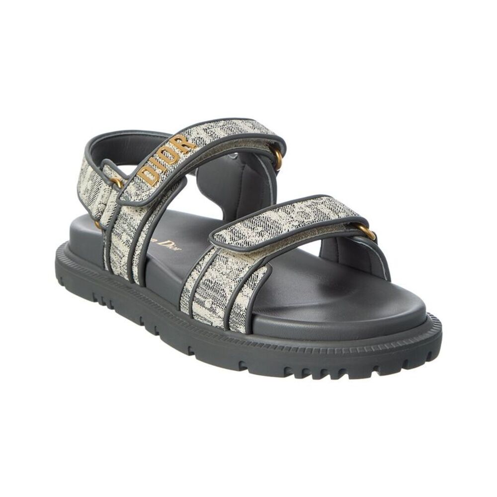 Dior Dioract Oblique Canvas & Leather Sandal, Grey